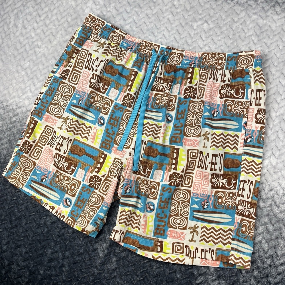 Buc-ee's Mens Swim Trunks Beach Shorts 2XL Hawaiian Surfer Beaver Pattern Bucees